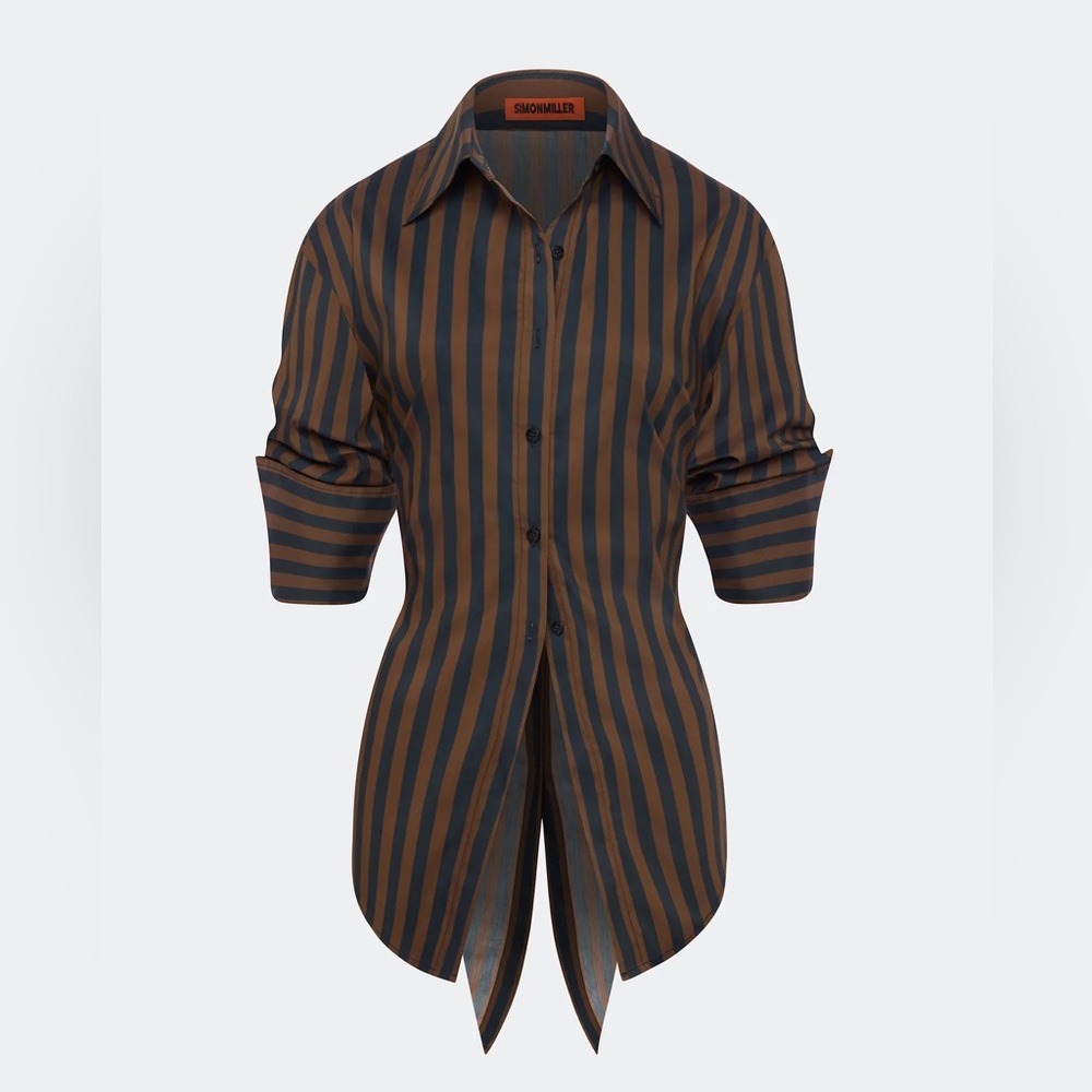 NWT Simon Miller | Loch Poplin Button Up | Black/Choco (M) - Picture 2 of 8